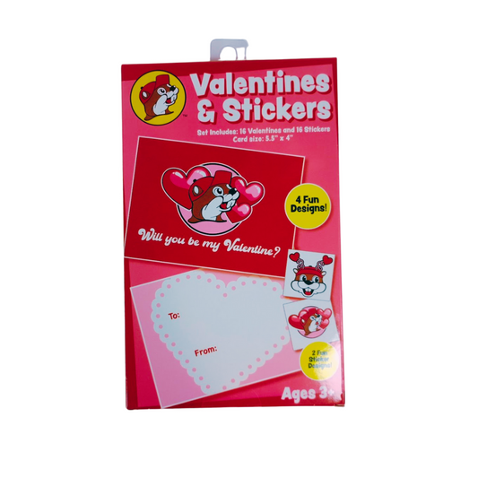 Buc-ee's Valentines Cards and Stickers - Set of 16