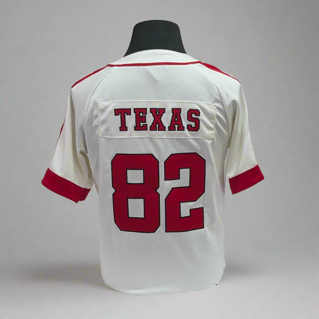 Buc-ee's baseball Jersey backside with Texas and 82' on it. 