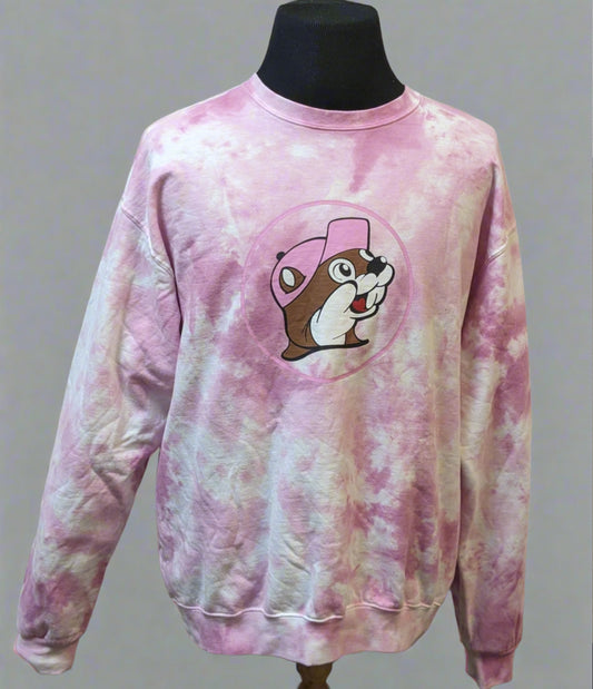 Buc-ee's Pink Tie-Dye Crew Sweatshirt