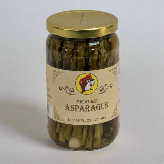 a 16 oz jar of pickled asparagus from Buc-ee's