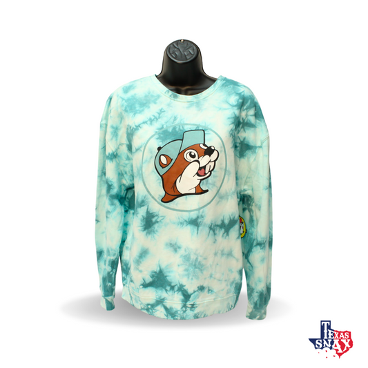 Buc-ee's Turquoise Tie-Dye Crew Sweater